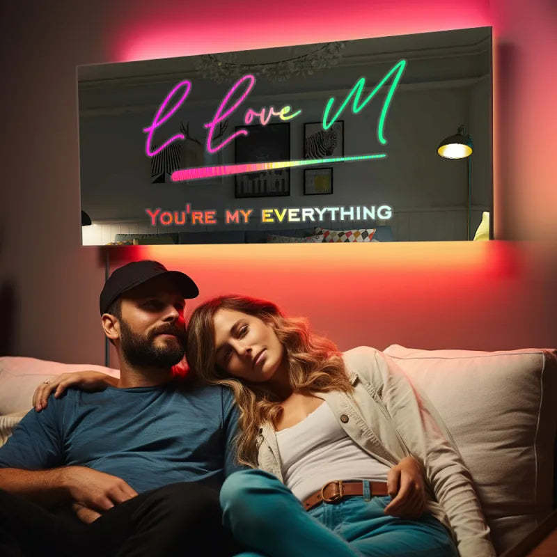 Custom Name Mirror Sign Custom Text Led Multi Color Light Up Wall Hanging Neon Signs Home Decor Gift For Couple