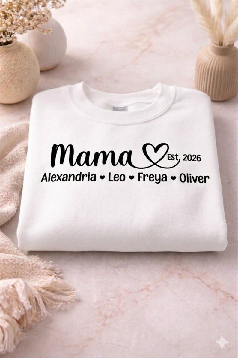 Custom Embroidered Mama Shirt, Name on Sleeve Tee, Grandma Gift, Mother’s Day Gift