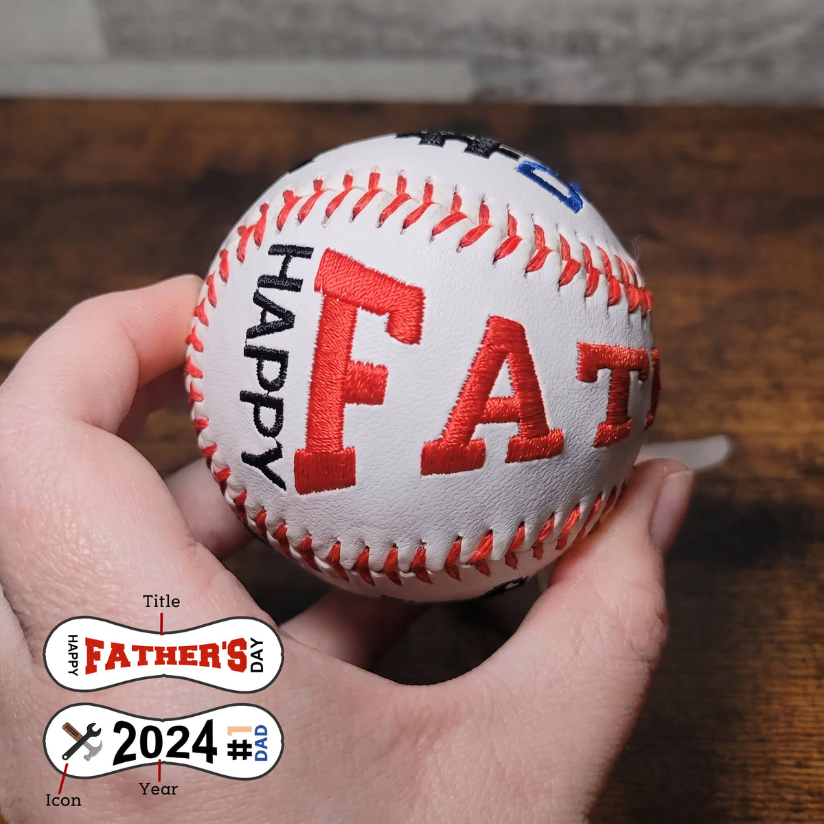 Custom Embroidered Father's Day Baseball | Personalized Text Keepsake Gift for Dad