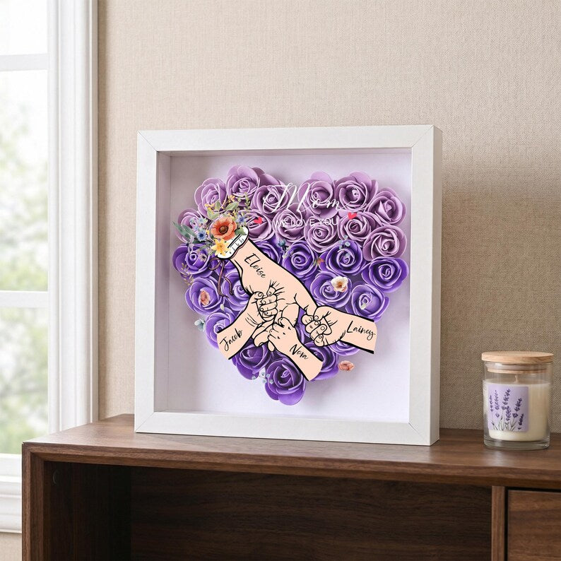 Custom Family Names Flower Frame Gift For Mom, Nana & Grandma