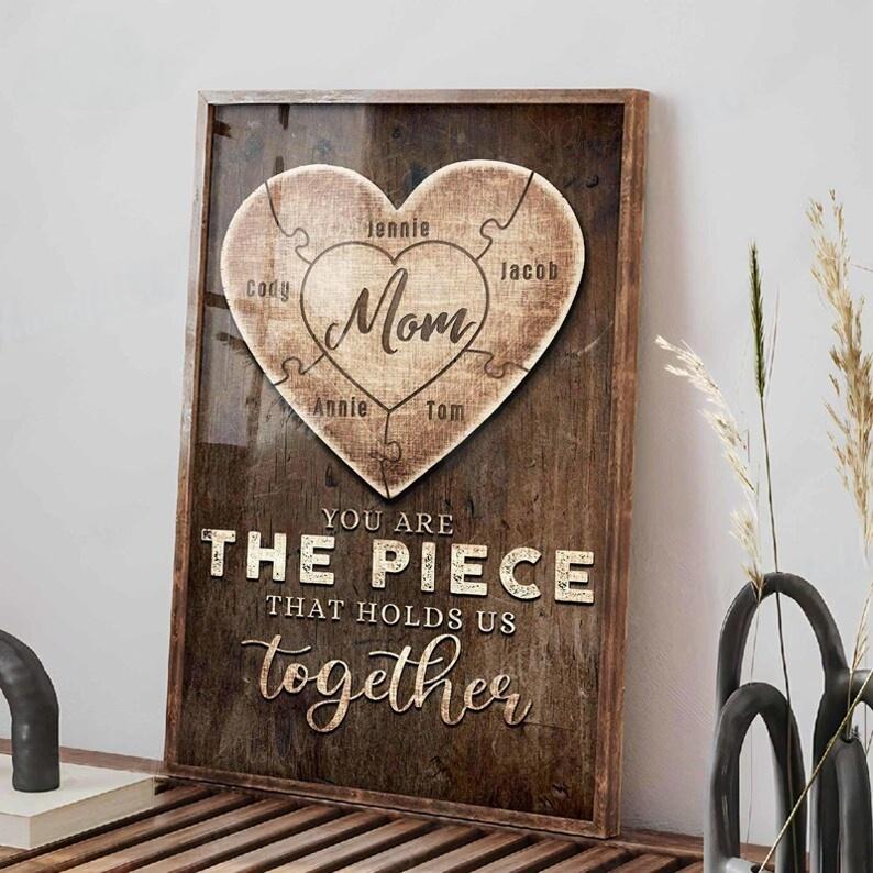 You Are The Piece That Holds Us Together Custom Heart Puzzle Canvas Wall Art