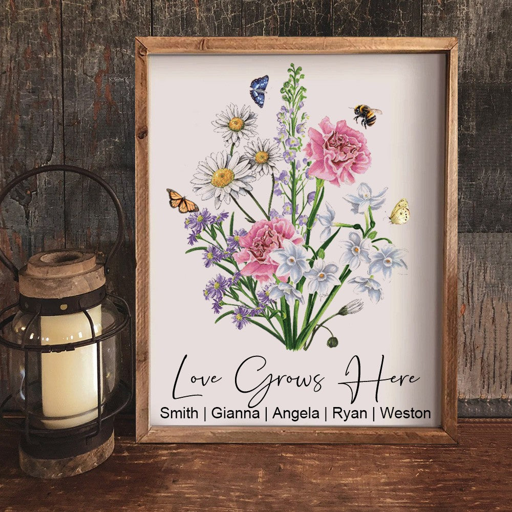 Grandma's Garden Birth Month Flower Custom Art Print Frame Christmas Gift Ideas for Mom Grandma