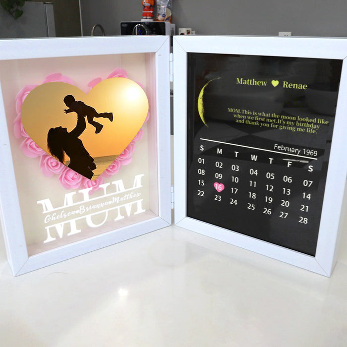 (Mom/Grandma Photo With Name) With REAL MOON PHASE Anniversary Calendar Custom flower frame