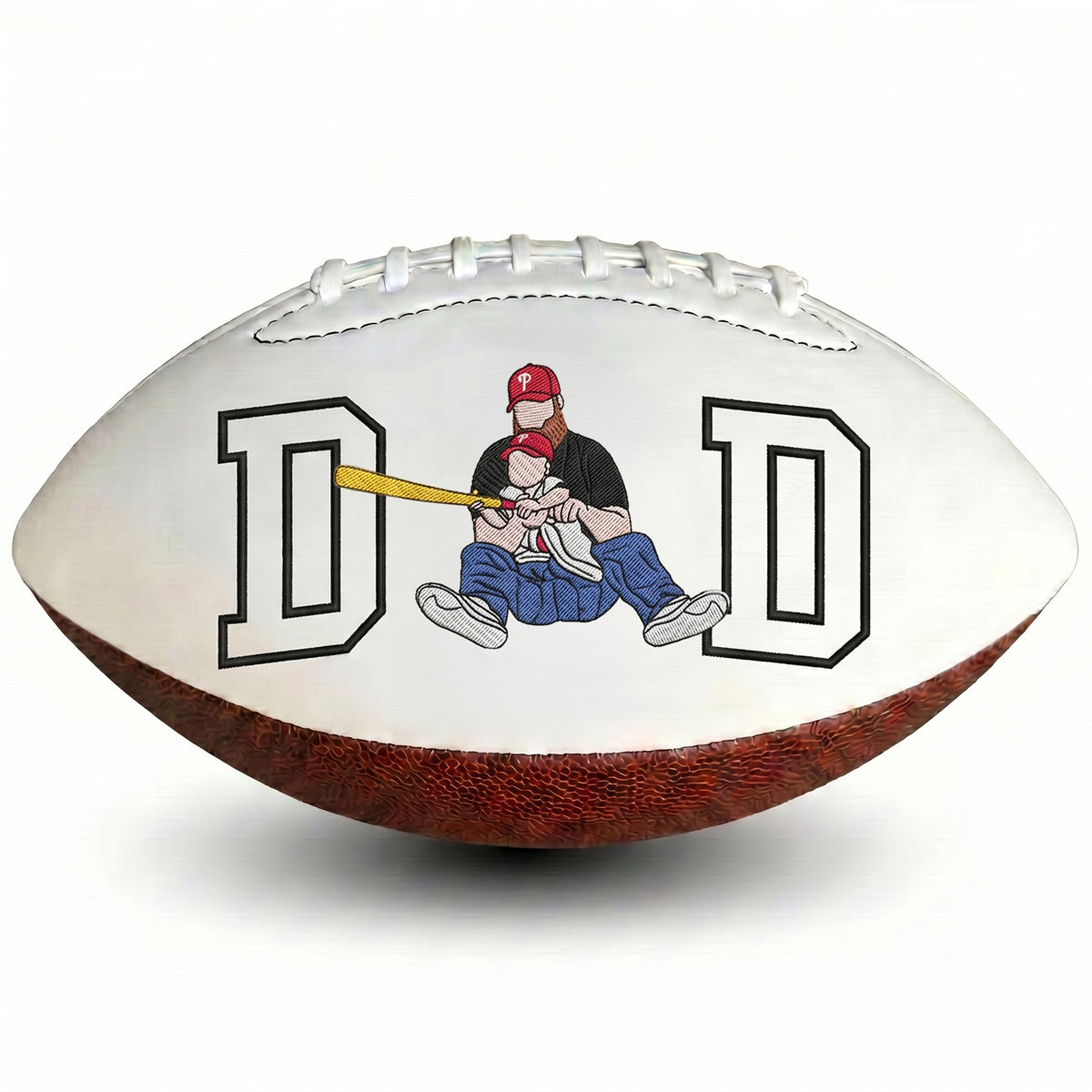 Custom Embroidered Football with DAD Design – Choice of Full Color or Outline Photo – Father's Day Gift