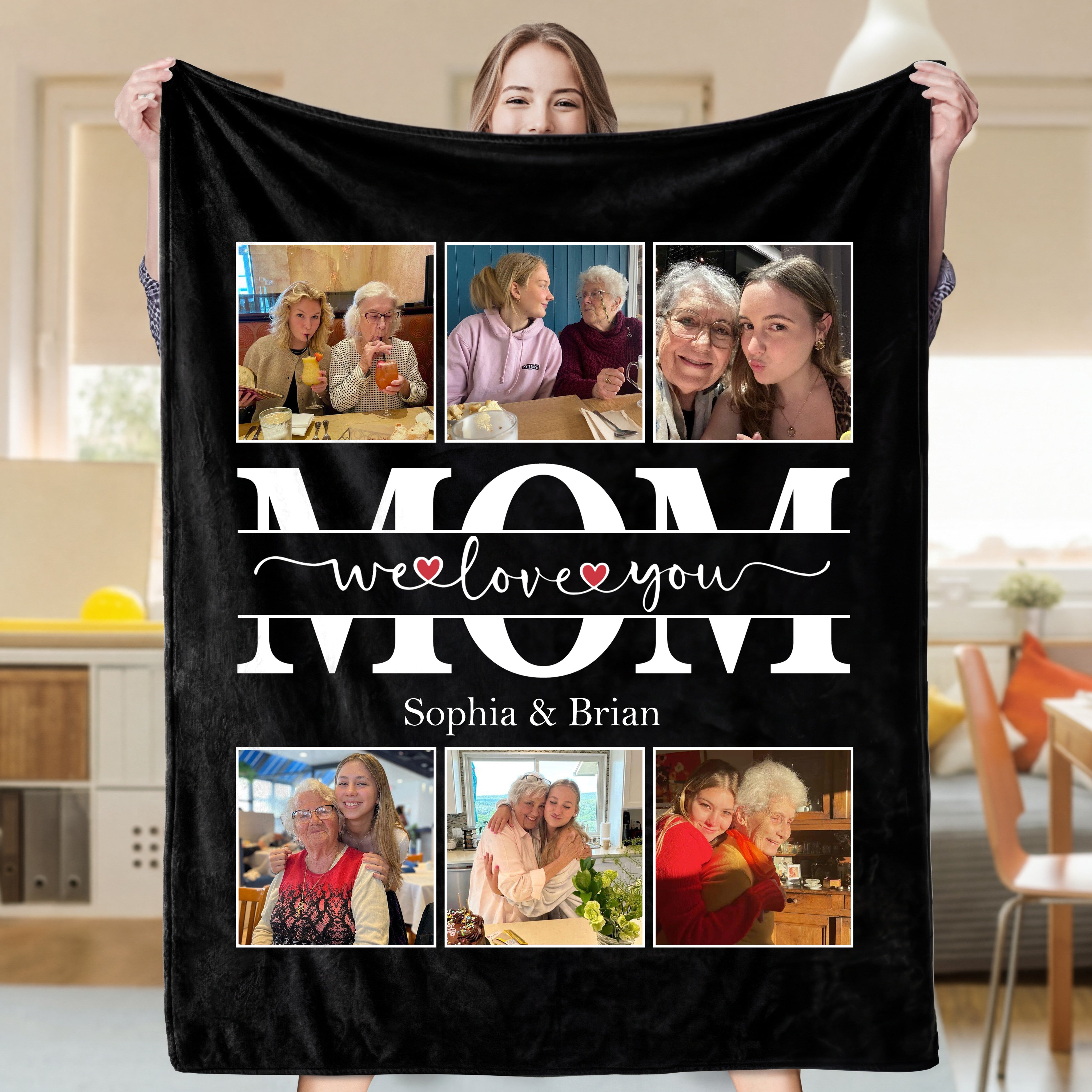 Custom Photo MOM Blanket with Names – Personalized Family Photo Blanket for Mom | Mother’s Day Gift