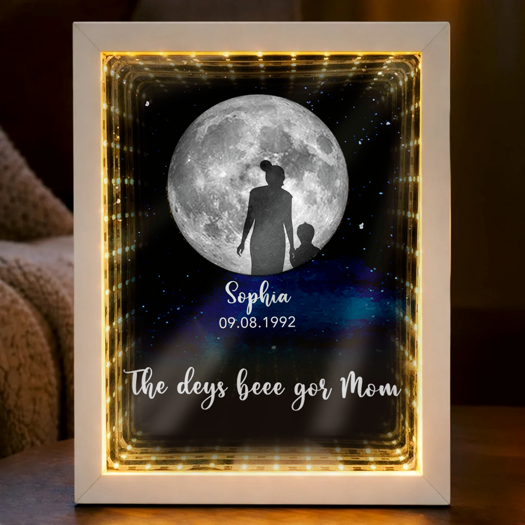 Custom Moon Phase & Mother‑Child Silhouette Mirror Light Box - Mother's Day