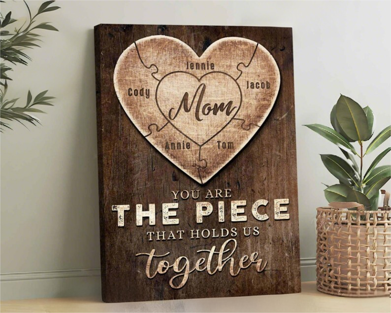 You Are The Piece That Holds Us Together Custom Heart Puzzle Canvas Wall Art