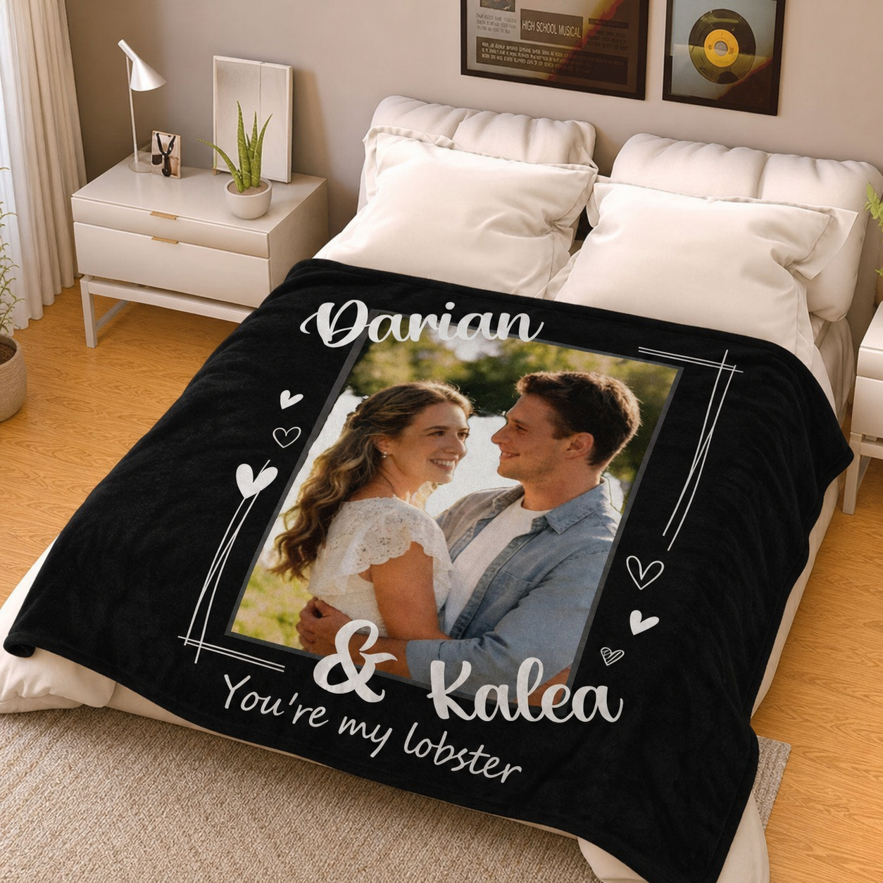 Custom Photo Blanket with Small Heart Design – Perfect Couple Gift for Anniversaries