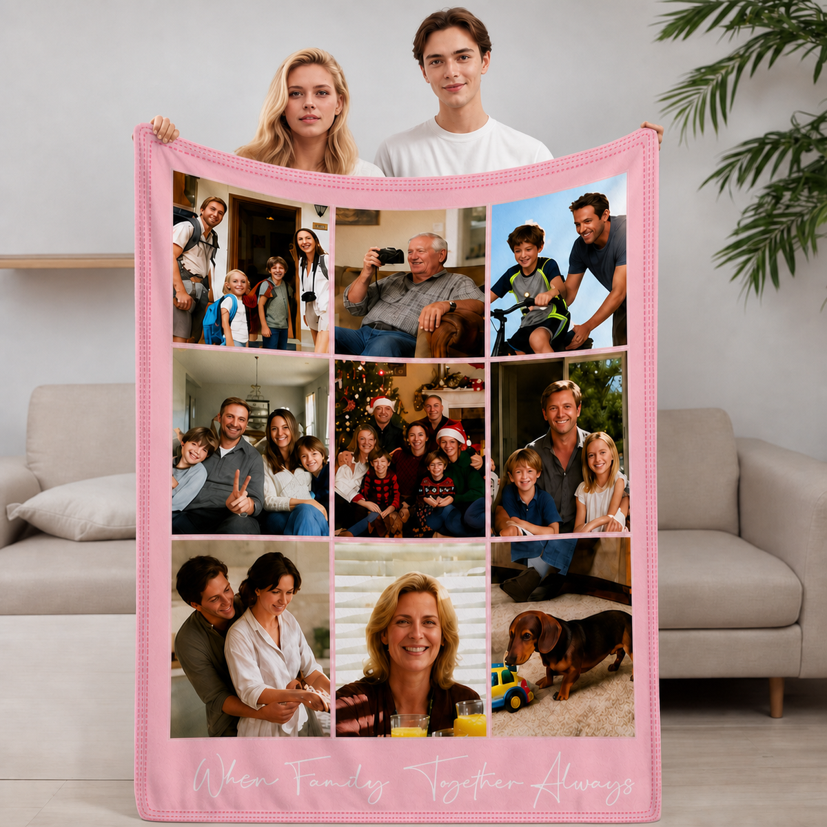 Custom 9-Photo Couple & Family Blanket | When Family Is Together, Always