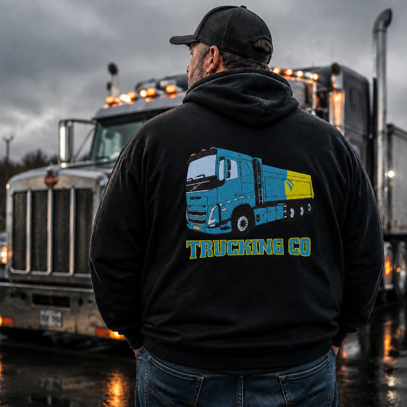 Custom Embroidered Truck Hoodie (Back Design) With Logo—The Perfect Gift For Truck Drivers, Car Enthusiasts