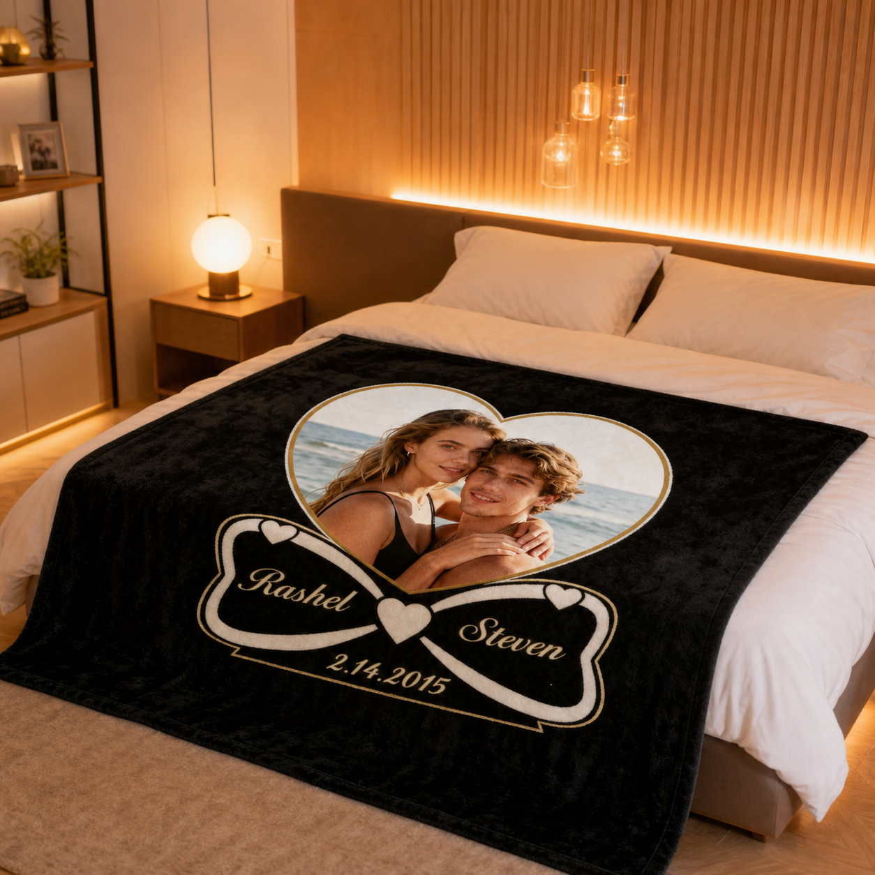 Custom Heart Frame Photo & Ribbon Bow – Custom Photo Blanket, the Perfect Gift for Anniversaries
