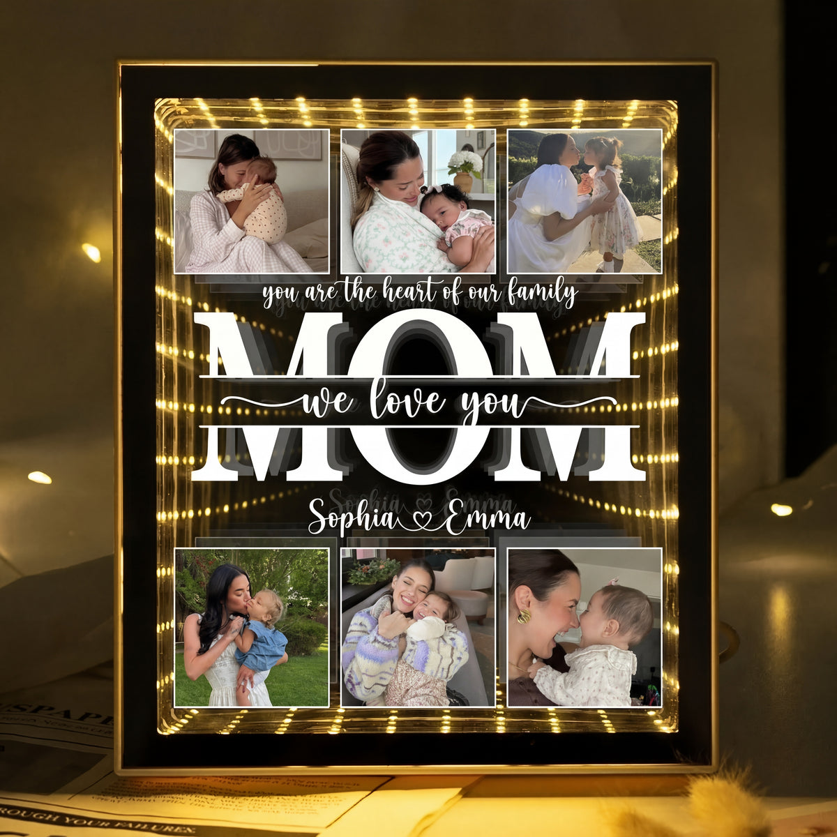 Personalized Photo Infinity Mirror Light Box – Custom Mother's Day Gift for Mom, Grandma & Wife, We Love You LED Photo Lamp