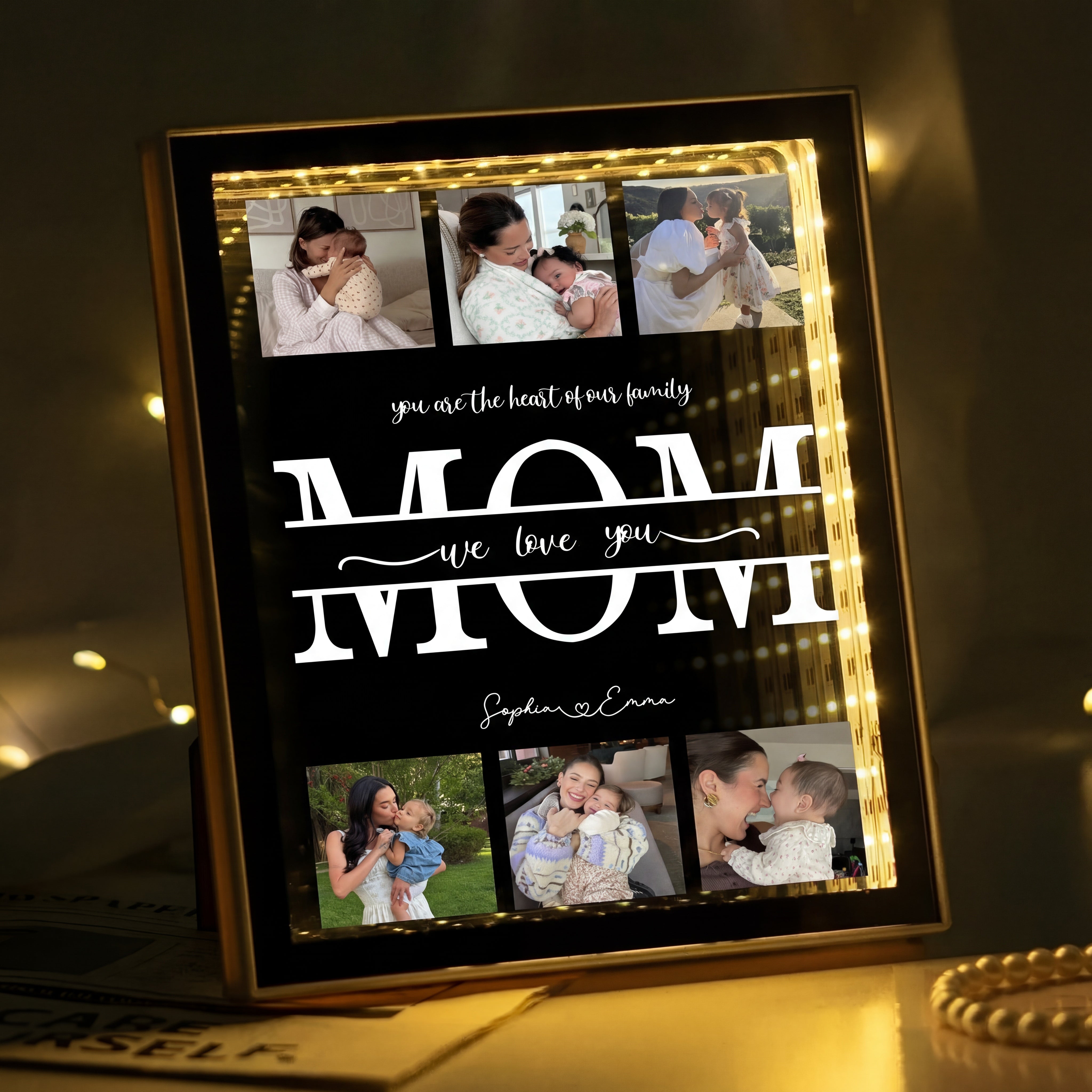 Personalized Photo Infinity Mirror Light Box – Custom Mother's Day Gift for Mom, Grandma & Wife, We Love You LED Photo Lamp