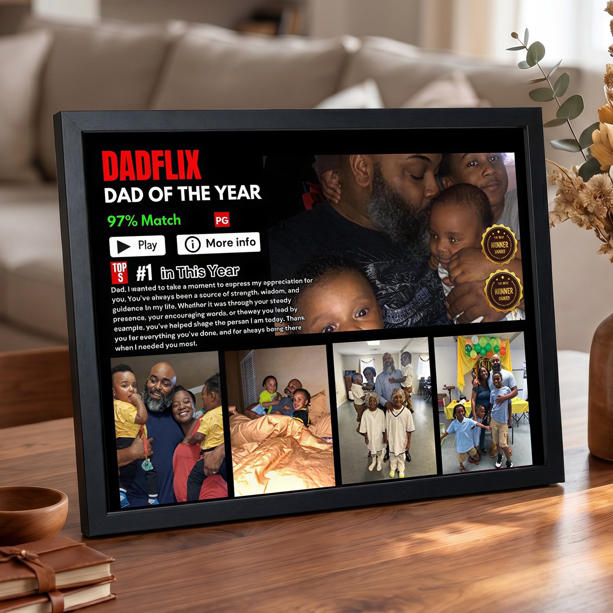 Editable Father's Day Gifts, A Fathers Love, Best Dad Ever, Dadflix Movie Photo Frame