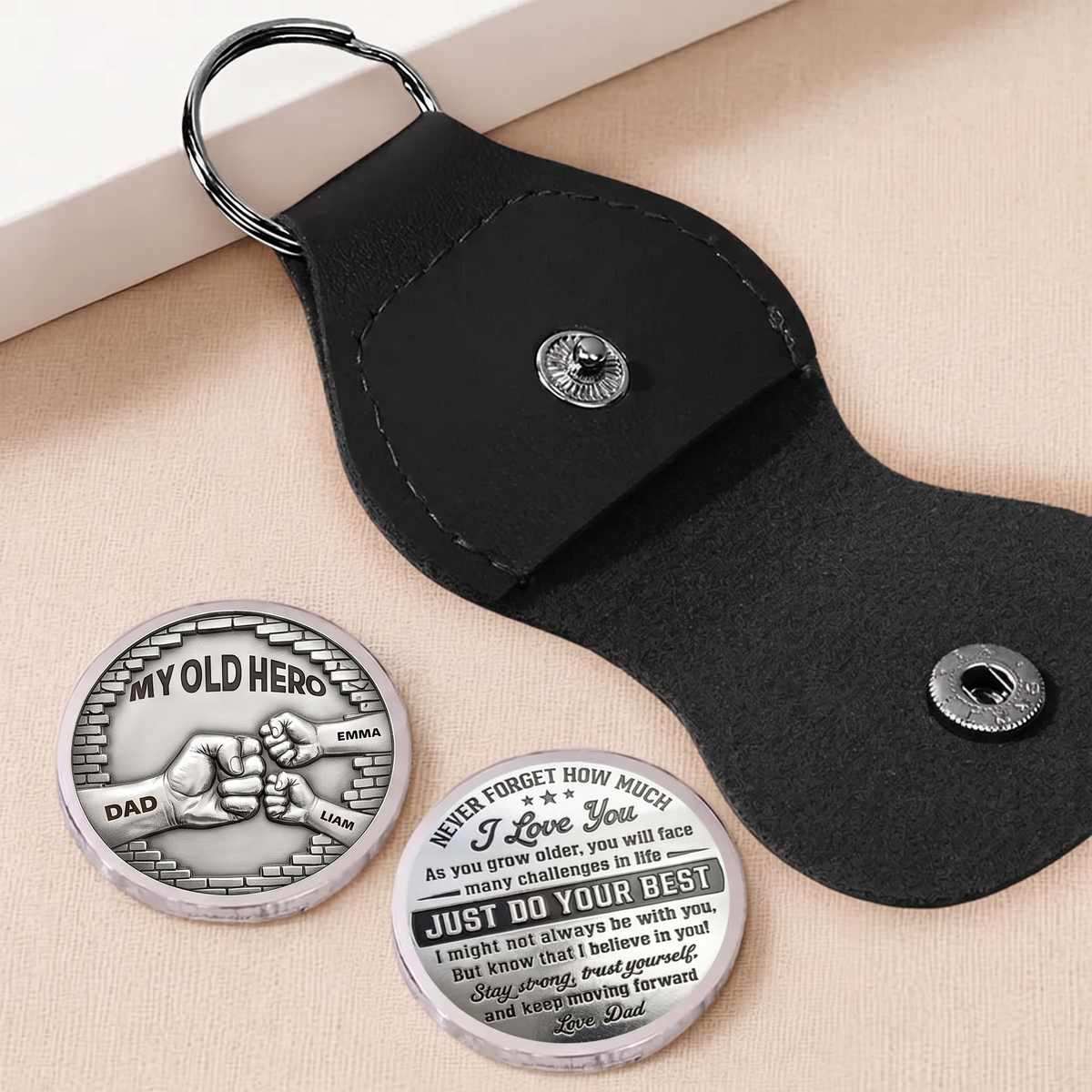 Top Dad Fist Personalized Custom Pocket Hug Coin-Father's Day Gift