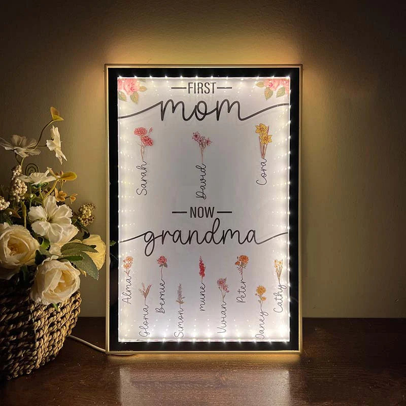 First Mom Now Grandma - Birth Flower Night Light Mirror