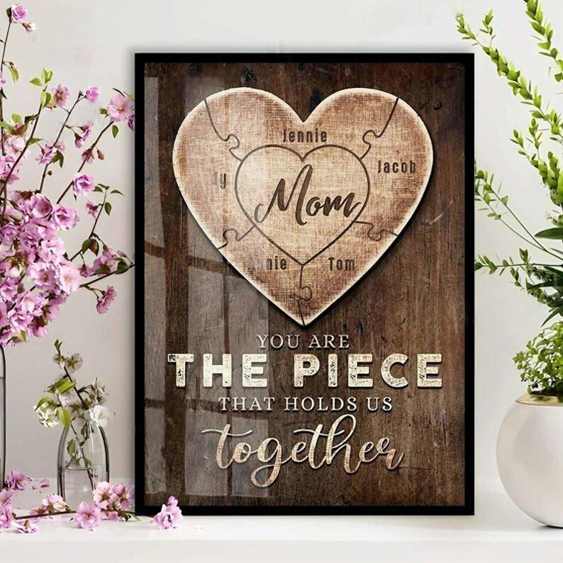 You Are The Piece That Holds Us Together Custom Heart Puzzle Canvas Wall Art