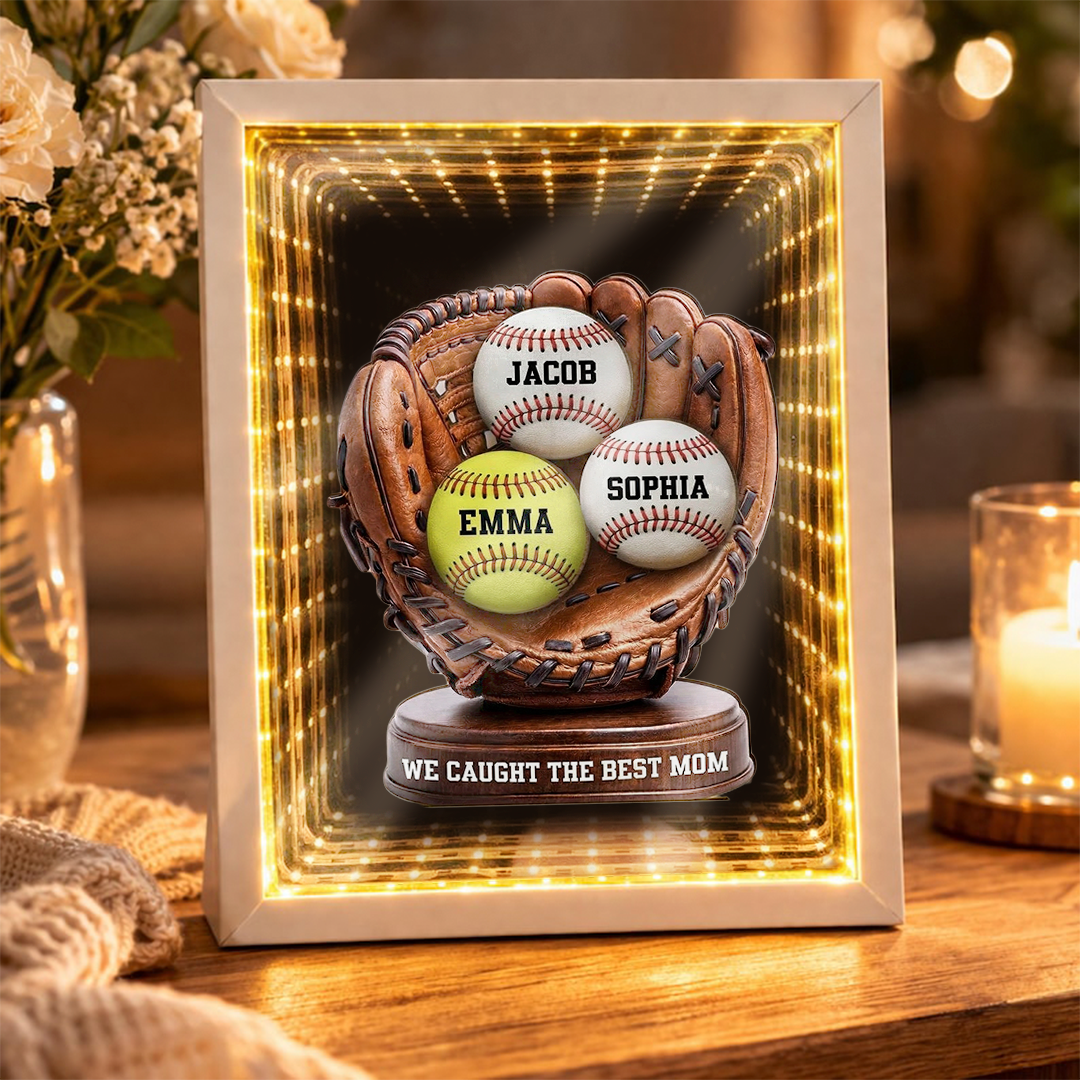 Baseball Glove Design "We Caught the Best Mom" — Personalized Mother's Day Custom Mirror Lightbox Gift