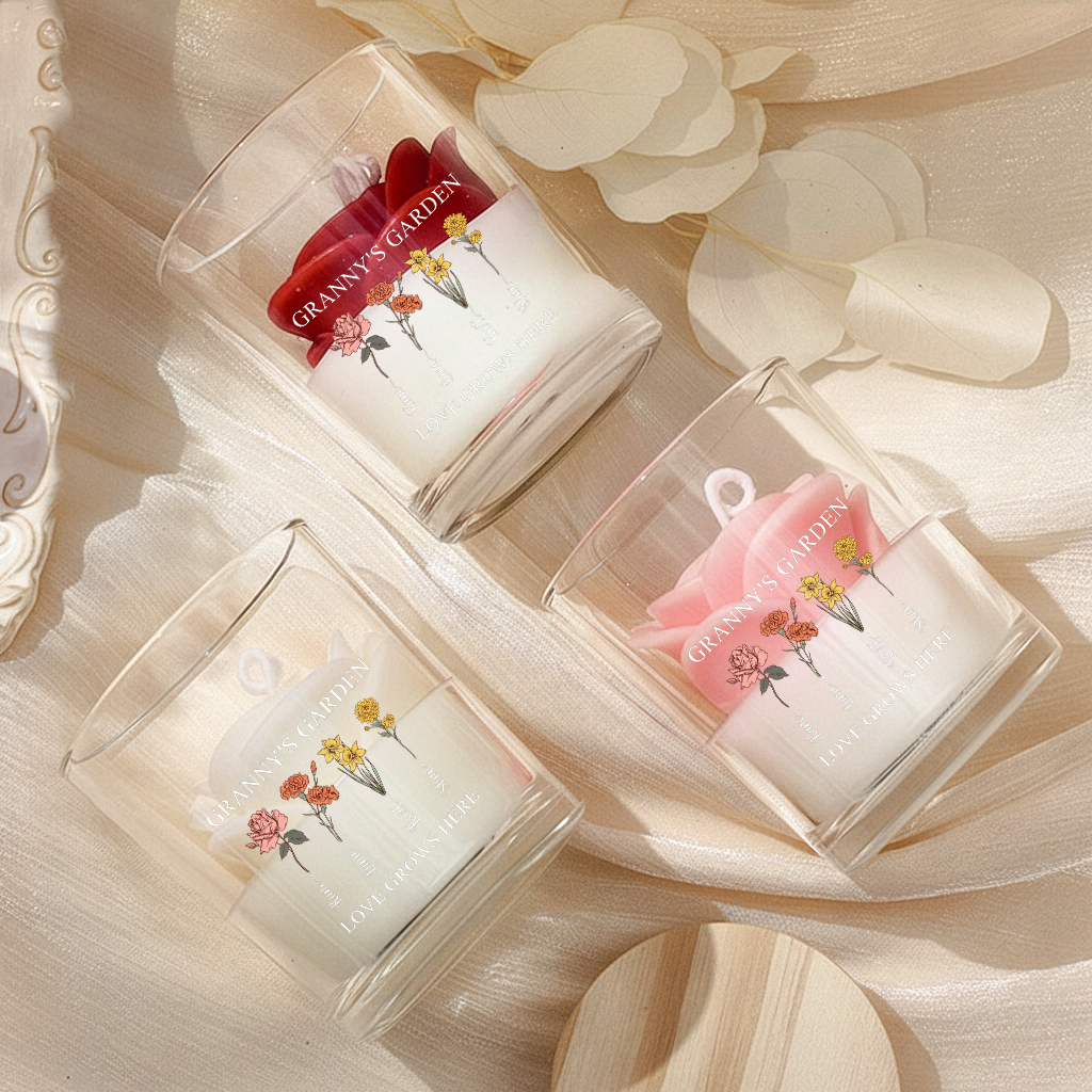 Personalized Birth Flower Soy Wax Candle – Custom Kids’ Names Gift for Mom, Mother’s Day Special