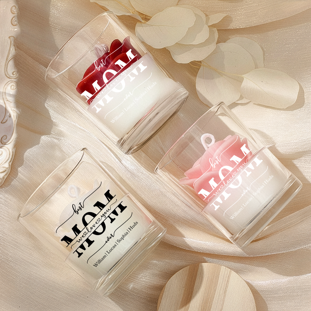 Personalized Soy Wax Candle – Custom Family Name Floral Gift for Mom, Mother’s Day Special