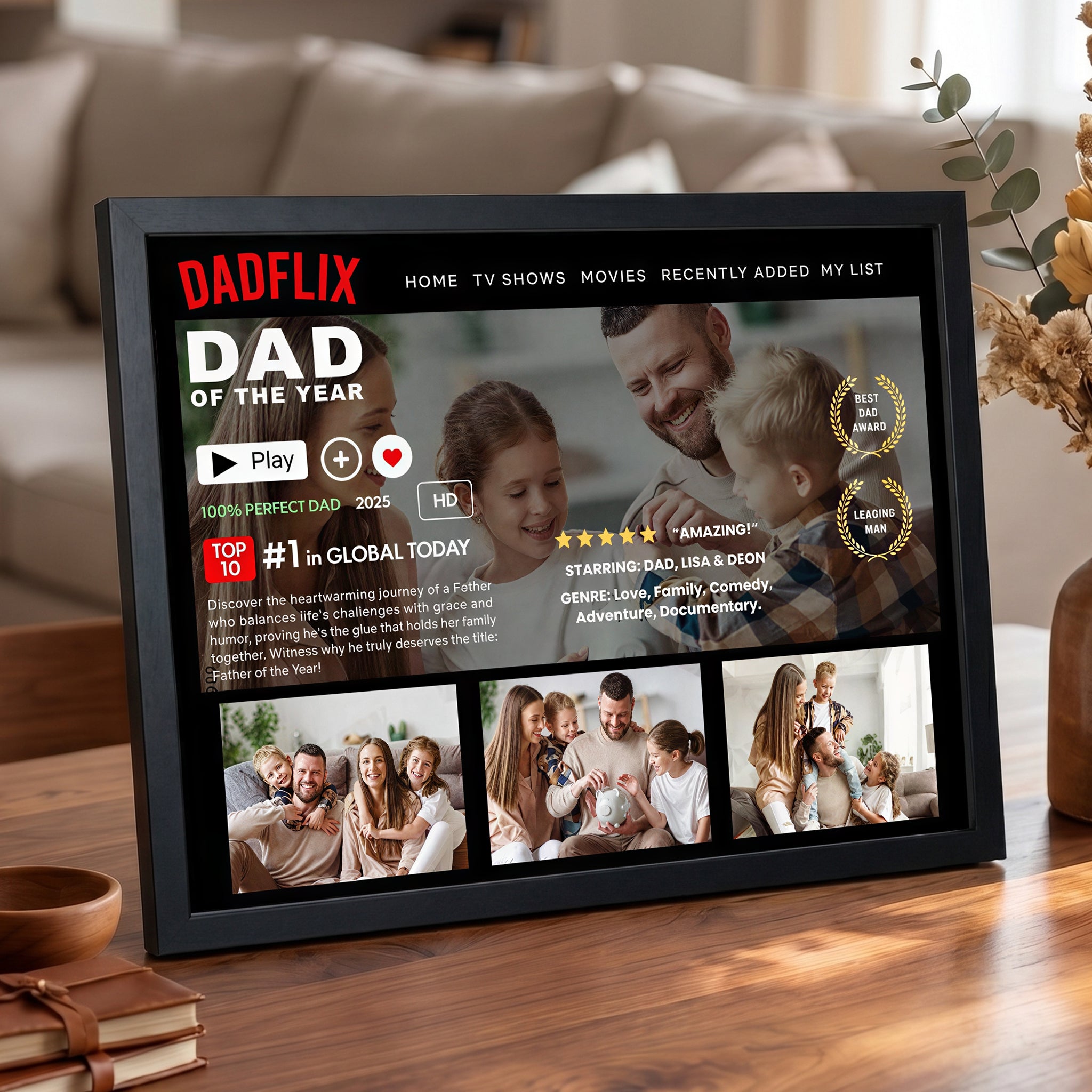Getfamilygifts™ Custom Dadflix Movie Photo Frame – Father’s Day Gift for Grandpa