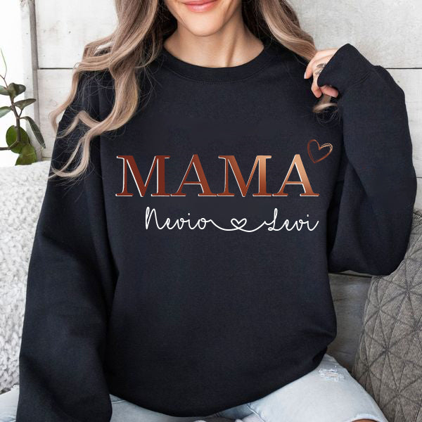 Personalized MAMA Hot Stamping Sweatshirt with Kids Name on Sleeve