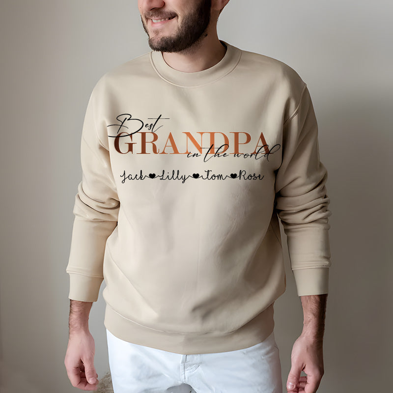 "Best Grandpa in the World" Personalized with Children's Names T-Shirt Gift, Cool Dad Sweatshirt