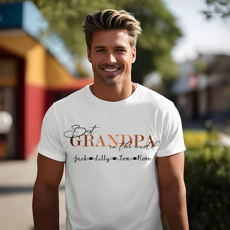 "Best Grandpa in the World" Personalized with Children's Names T-Shirt Gift, Cool Dad Sweatshirt