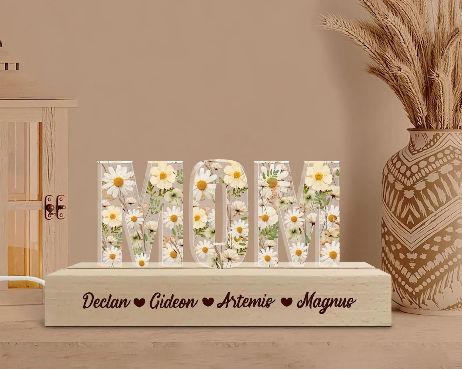 Custom Mothers Day Birth Flower Night Light, 3D Led Light Mom Floral, New Mom Gift