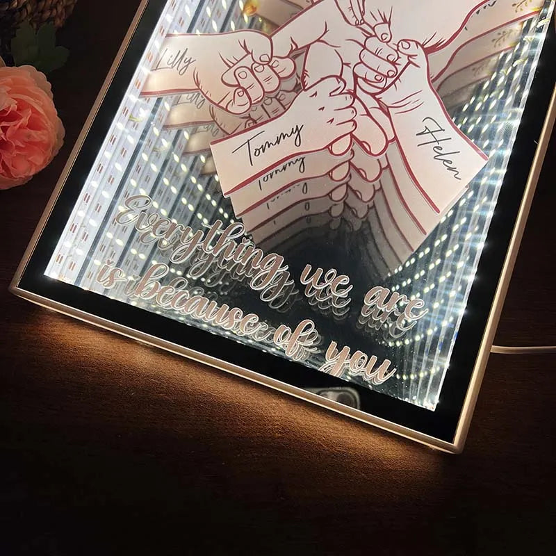 3D Mom Everything We Are Is Because Of You - Personalized Mirror Light Box Pro