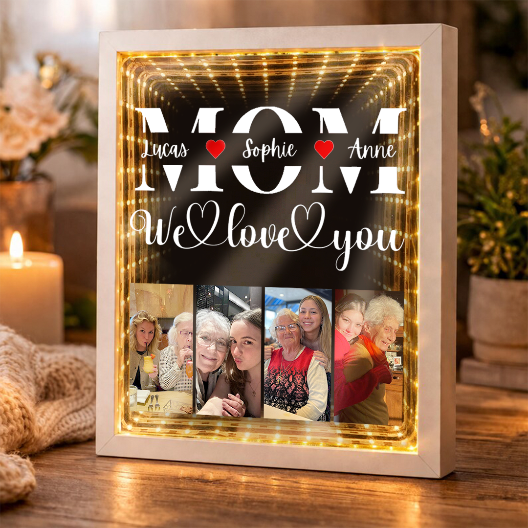 Custom "MOM, We Love You" Photo Mirror Lightbox (Personalizable with Child's Name) — The Perfect Mother's Day Gift