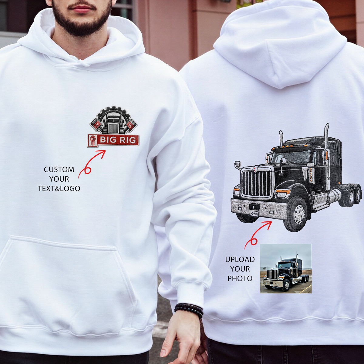 Custom Embroidered Big Rig Car Hoodie (Back Design)—The Perfect Gift For Car Enthusiasts, Boyfriends, Or Dads