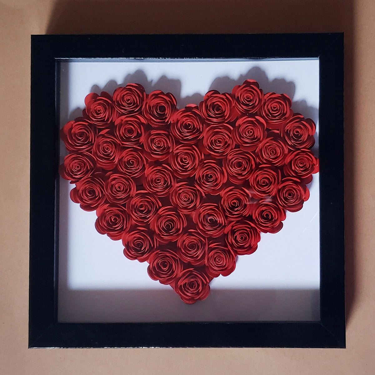 Heart Shape Purple Pink Red Bule Monochrome Roses Shadow Box Gift Ideas 3D Paper Roses Flower