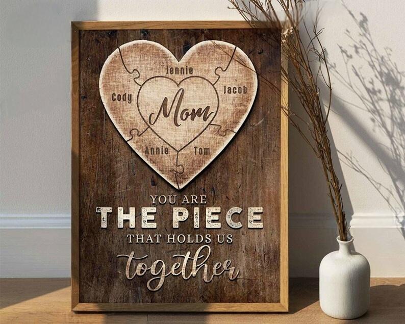 You Are The Piece That Holds Us Together Custom Heart Puzzle Canvas Wall Art