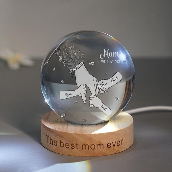 We Love You Mom Holding Hands Crystal Ball Night Light Mother's Day Decoration Gift