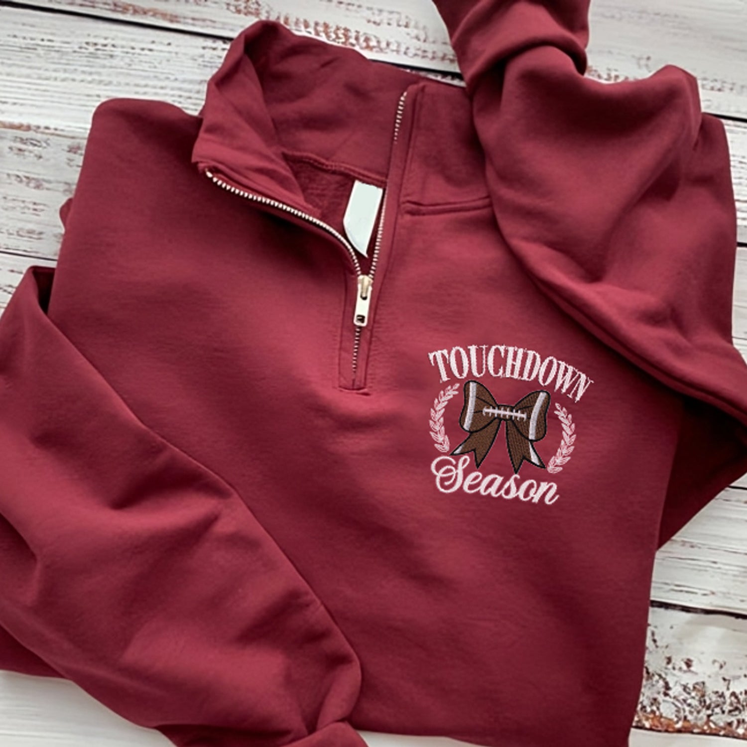 Embroidery Touch Down Season Football Quarterzips Sweatshirt