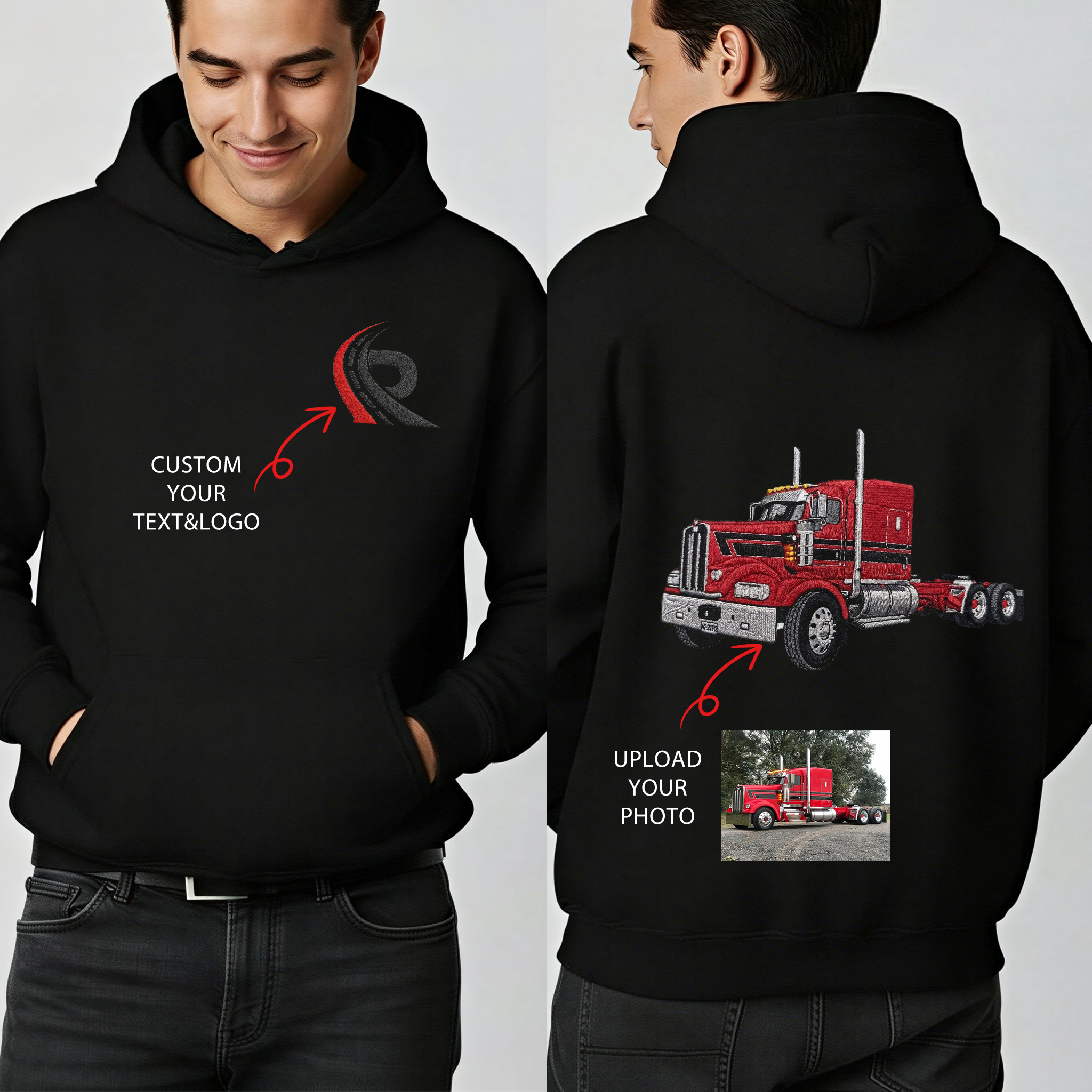 Custom Embroidered Big Rig Car Hoodie (Back Design)—The Perfect Gift For Car Enthusiasts, Boyfriends, Or Dads