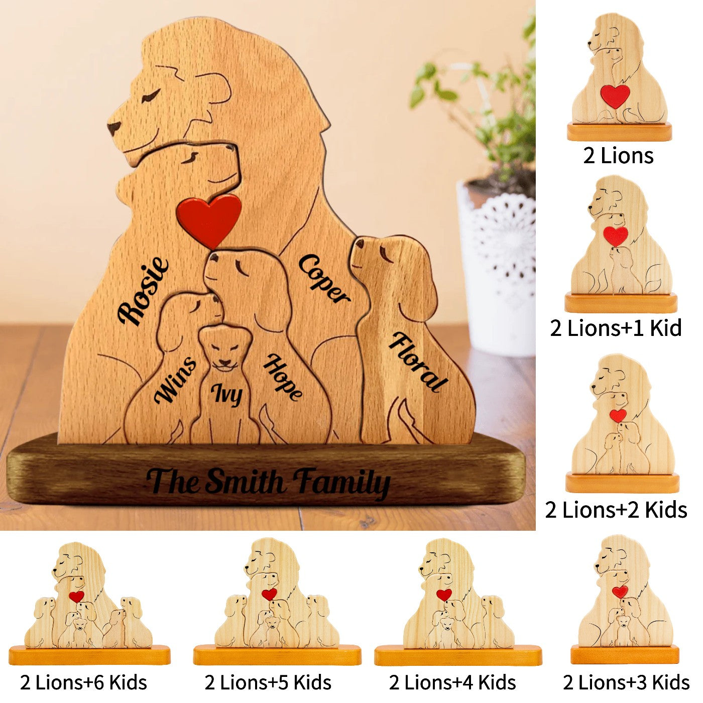 Personalized Lion Family Wooden Puzzle – A Customizable Heirloom for Your Pride Mother‘s Day Gift
