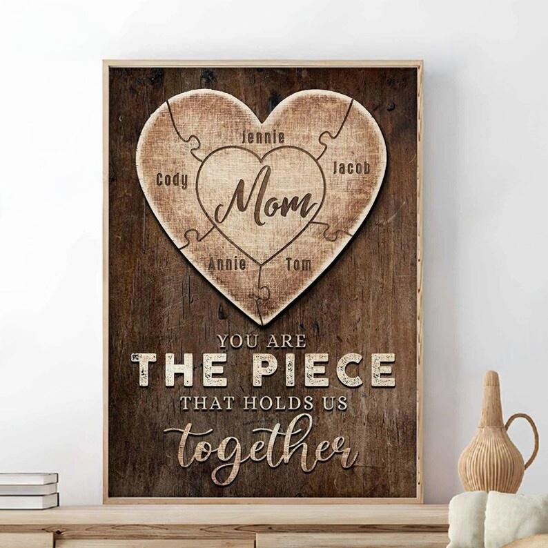 You Are The Piece That Holds Us Together Custom Heart Puzzle Canvas Wall Art
