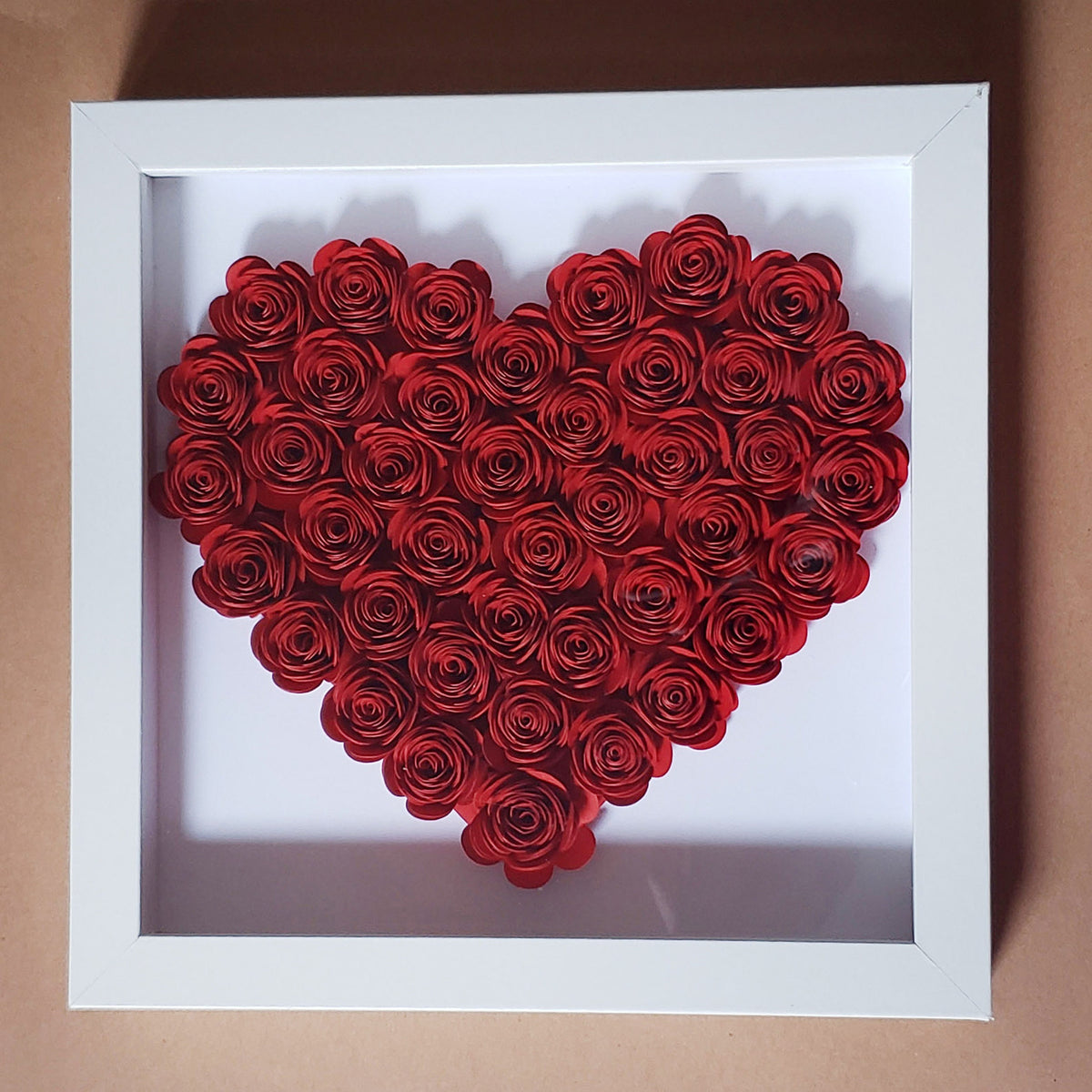 Heart Shape Purple Pink Red Bule Monochrome Roses Shadow Box Gift Ideas 3D Paper Roses Flower