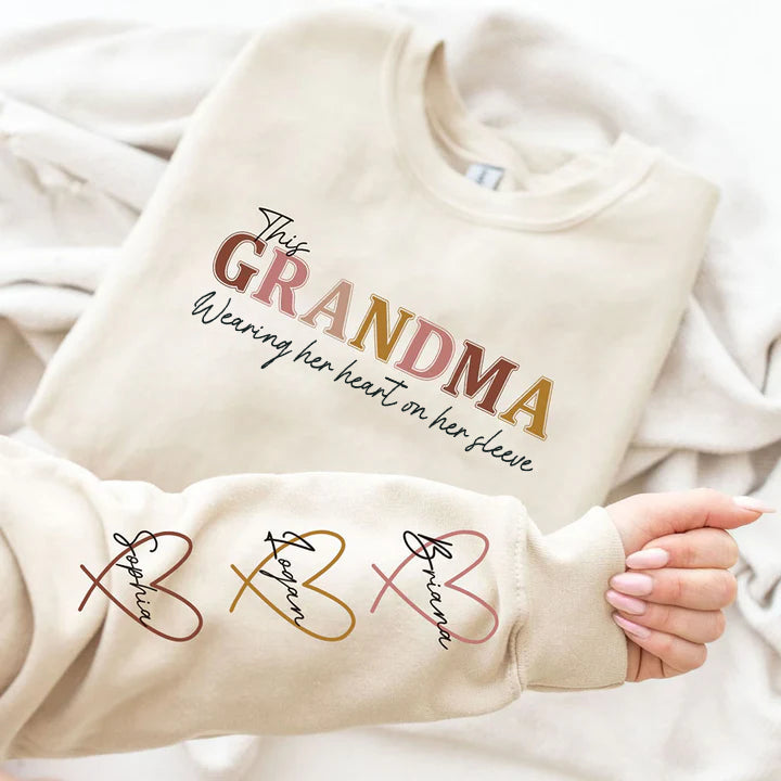 Wear Your Heart on Your Sleeve – Personalized Mama Sweatshirt with Kids’ Names | for Mom and Grandma Gift