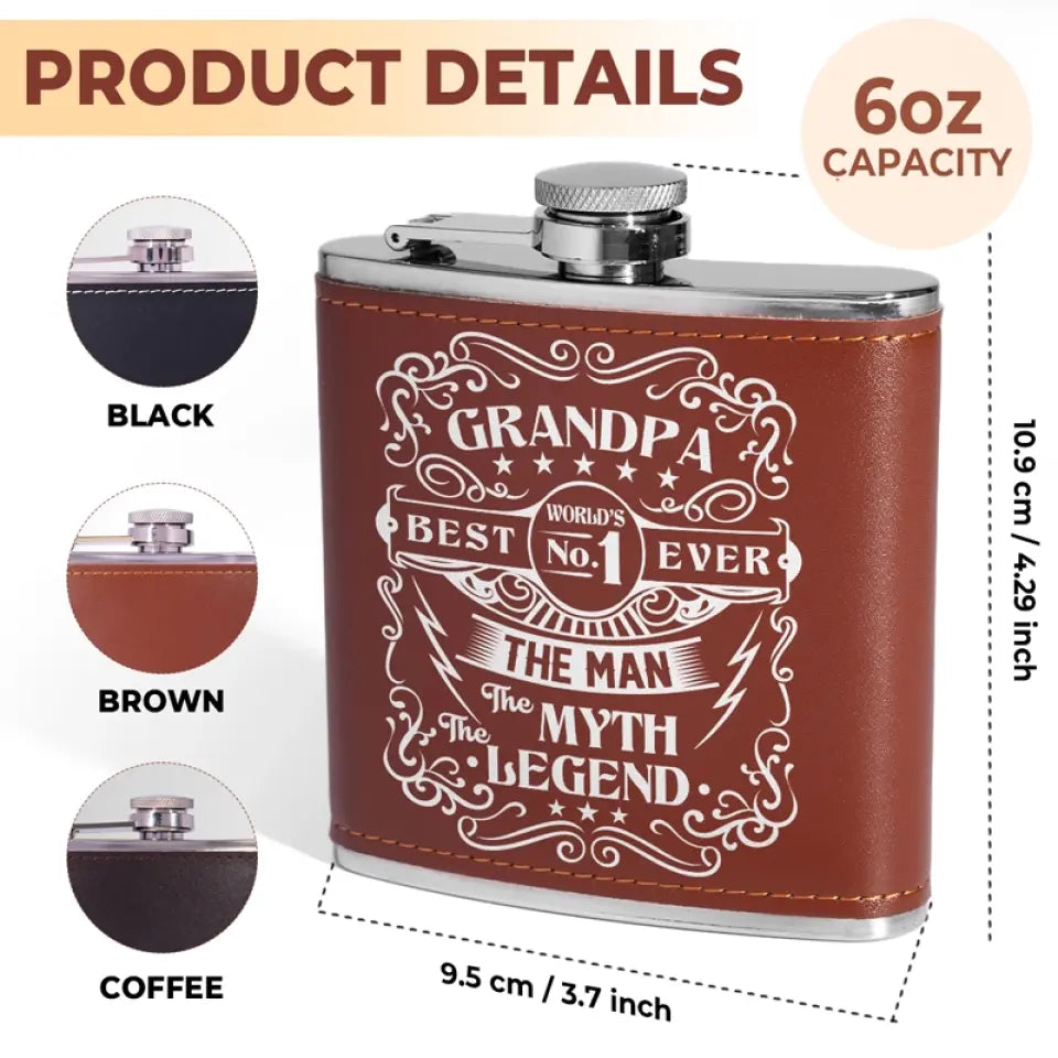 The Man The Myth The Legend - Family Personalized Custom Hip Flask - Father's Day Gifts
