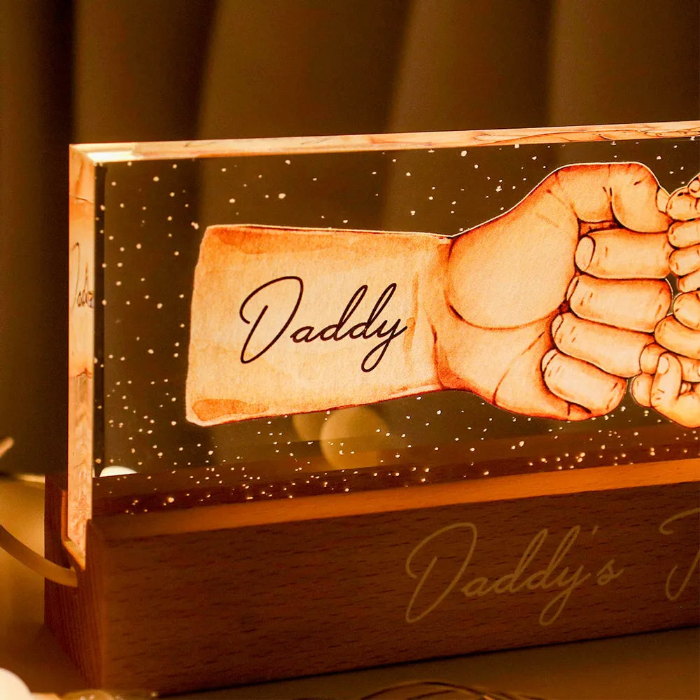 Daddy's Team Fist Bump Personalized Acrylic LED Night Light, Father's Day Gift