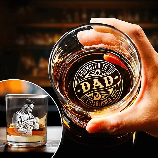 Custom Photo Promoted To Dad EST Rock Glass