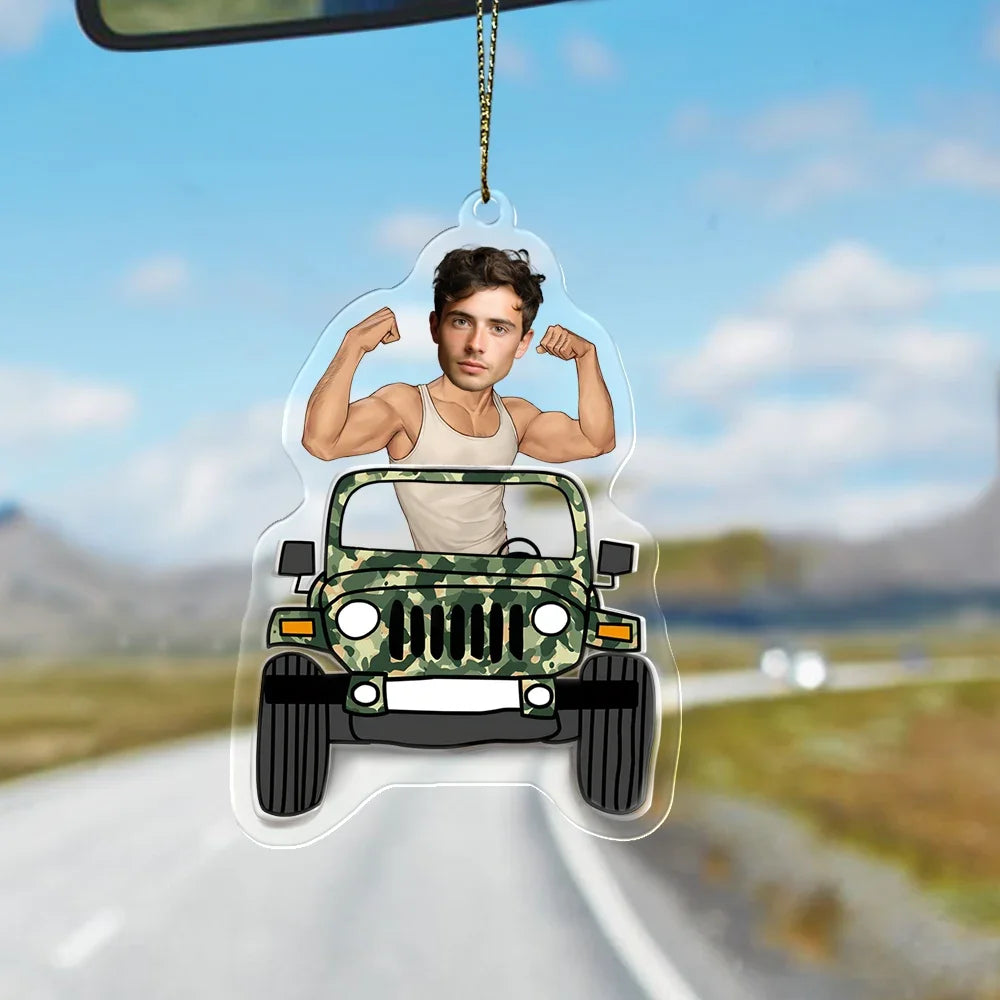 Father's Day Gifts Personalized Custom Acrylic Car Ornament Mucle Man On The Jeep Ornament