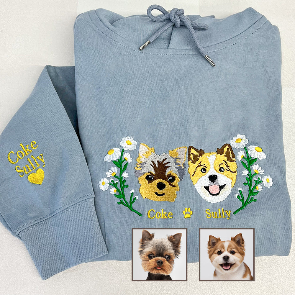 Custom Full Color Embroidered Hoodie/Sweatshirt With Pet Portrait Flower