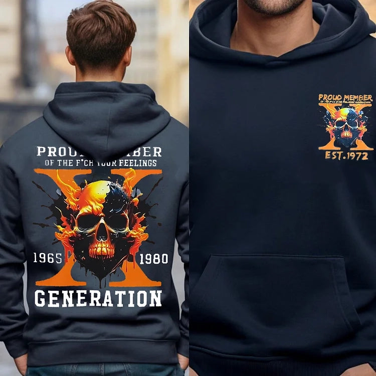 Custom Est Year Gen X Flaming Skull Proud Member Fck Your Feelings Generation Sweatshirt