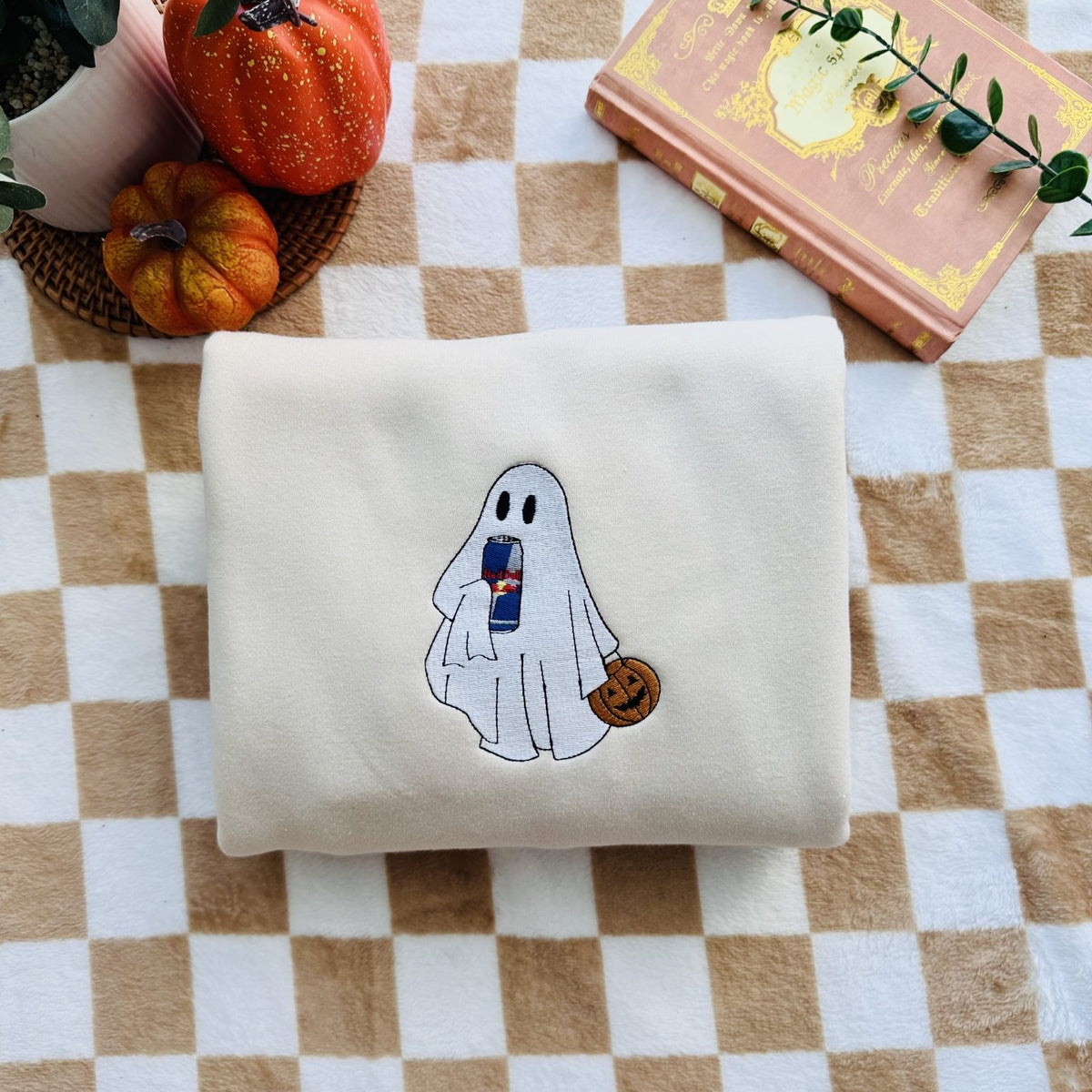 🎃 Custom Ghost Drinking Embroidered Sweatshirt 👻
