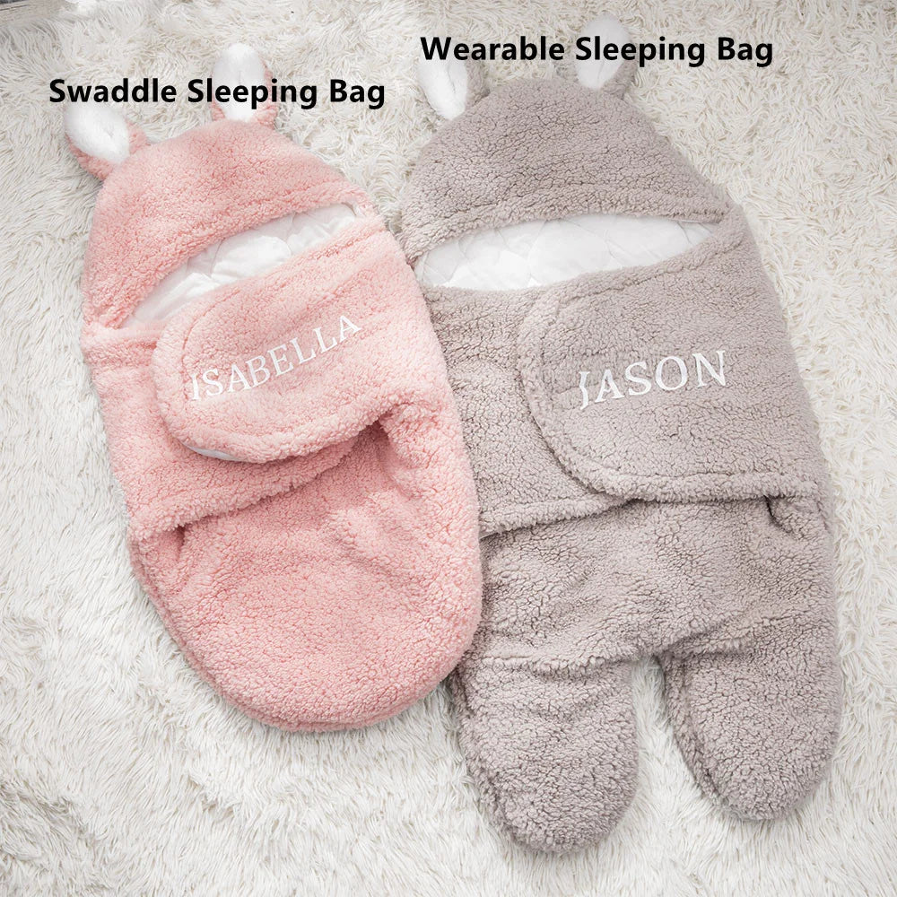 Personalized Bunny Baby Swaddle Infant Sleeping Bag Blanket