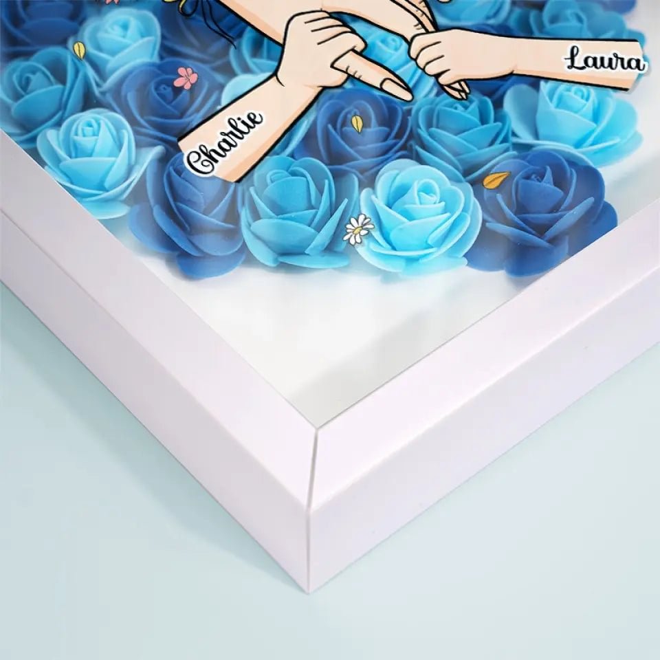 We Love You Mommy Hand Holding - Personalized Flower Shadow Box